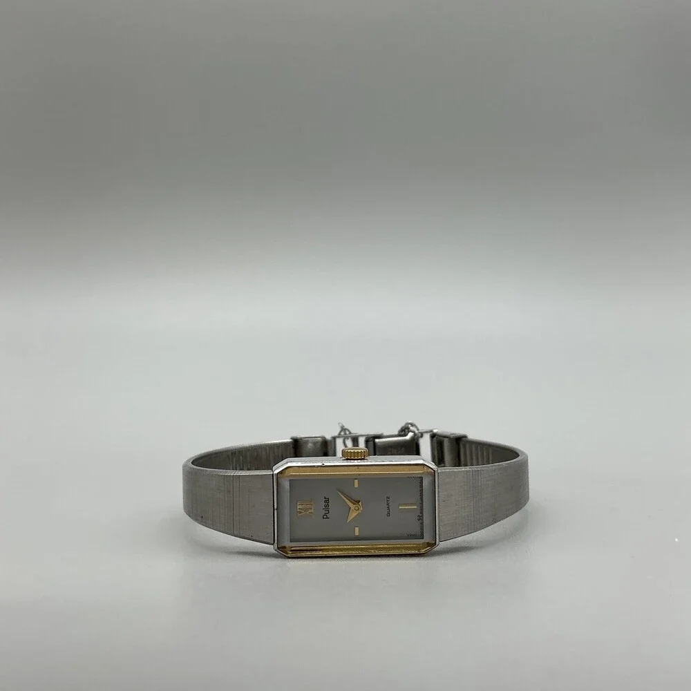Pulsar Womens Watch 12mm Two Tone Stainless Bangle V220-5020 New Battery 5.75
